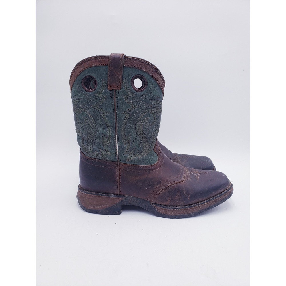 Durango Rebel Kids 8" Saddle Boots Western Cowboy Green Dark Brown Size 6